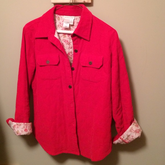 Red, button-up shirt or can be worn as jacket!