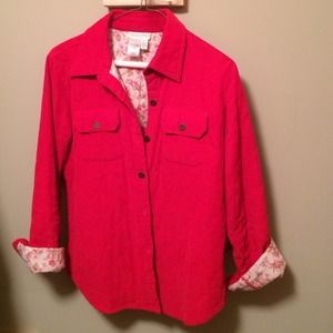 Red, button-up shirt or can be worn as jacket!