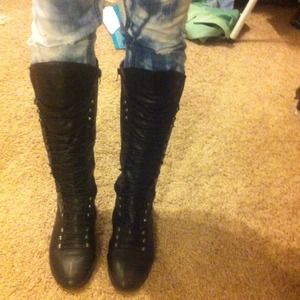 Black Laced Knee High Boots