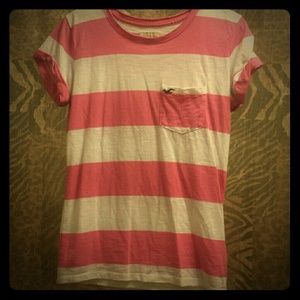 Pink and white striped Hollister t-shirt