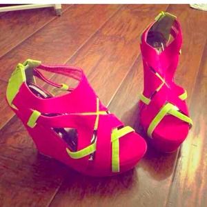 Pink and lime green wedges