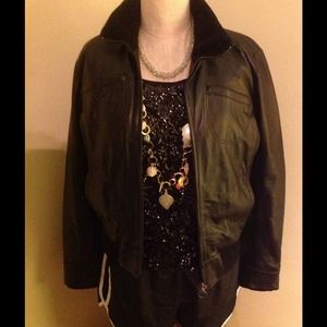 Mango MNG leather bomber jacket