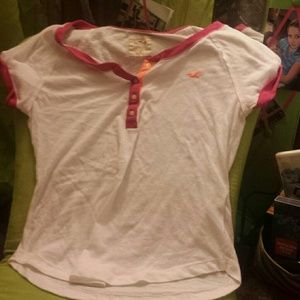 Pink, orange, and white Hollister t-shirt