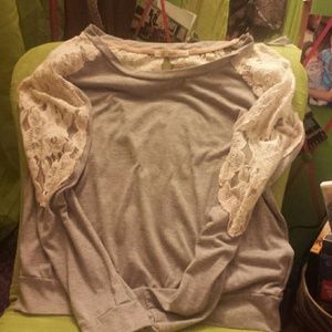 Grey lace long sleeved shirt