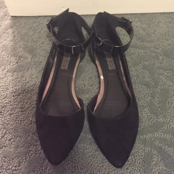 Black Suede Ankle-Strap Flats