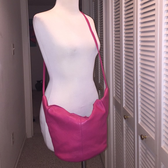 Handbags - Vintage Fushia Leather Crossbody Hobo