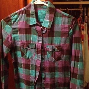 Nollie- purple,blue, black and silver button up