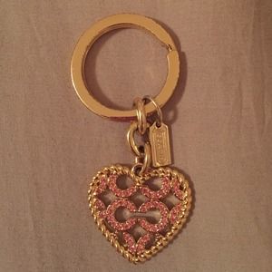 🌟COACH Gold Heart With Pink Rhinestone Keychain💕