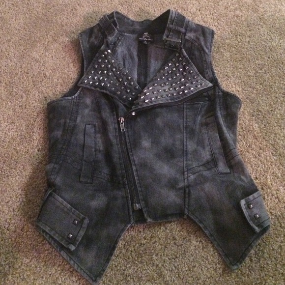 Denim studded vest