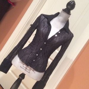 Black lace  bebe tuxedo blouse