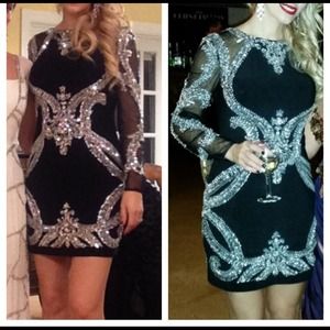 Sequined black and silver beaded jeweled dress.