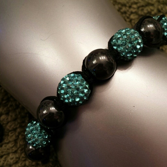 Blue Austrian crystal and hematite pave bracelet.