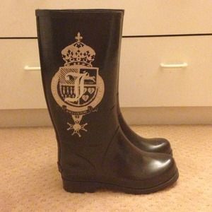 Juicy Couture Black and Pink Rain Boots Sz 6