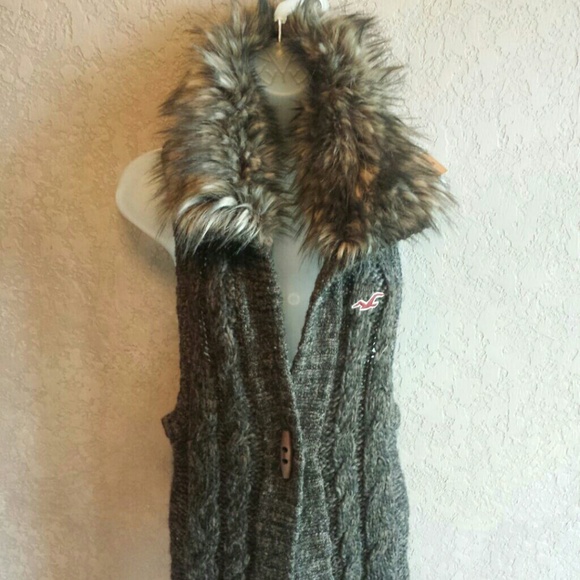 Hollister Long Racerback Sweater Vest Faux Fur