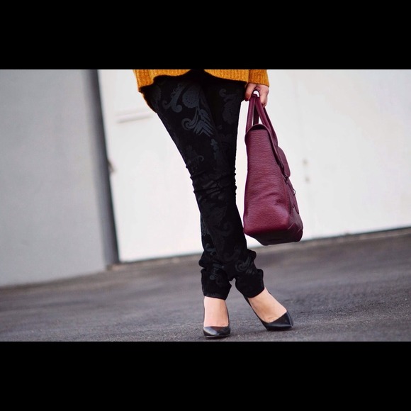 Black Brocade Baroque Velvet Jeans - Picture 2 of 2