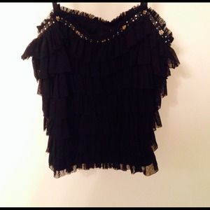 Black ruffled tank, beaded top