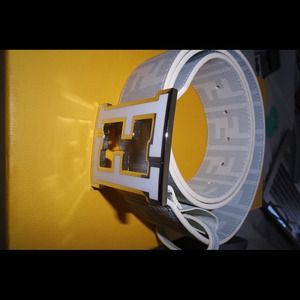 White Fendi College Belt