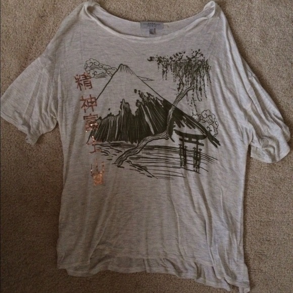 Zara Asian Style Graphic Tee with Gold Detail