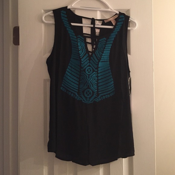 Forever 21 Black/Teal Woven Top