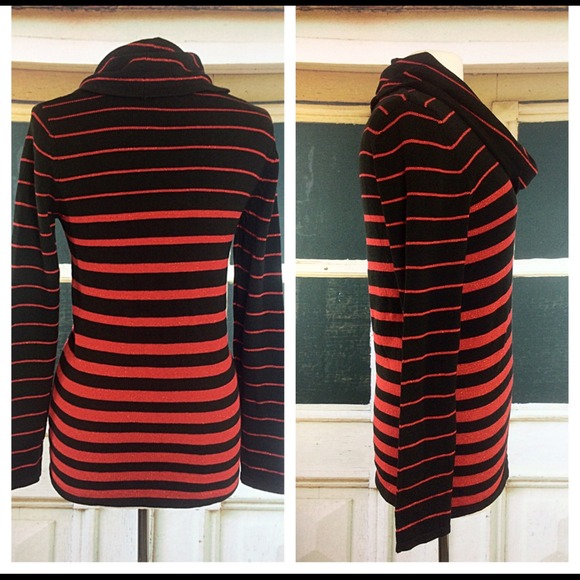 Black w/ Red Stripes Cowl Neck Sweater - Picture 2 of 2