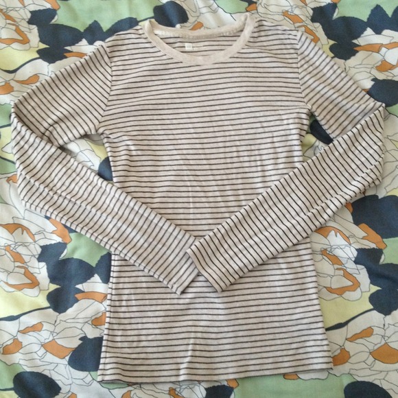 Gap nude with black stripes long sleeve shirt