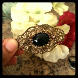Sold..Vintage Brass and black filigree brooch pin