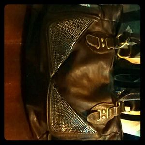 Larger size studded handbag with cheetah interior