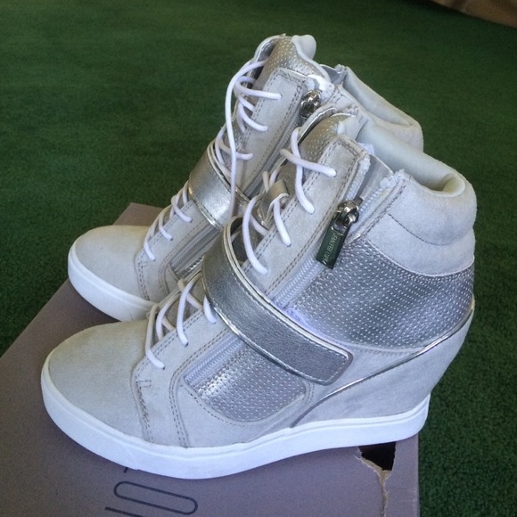 JLo silver wedge sneakers size 6.5