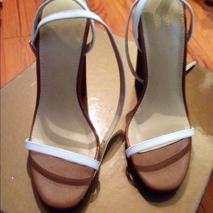 White open toe strap high heel sandals