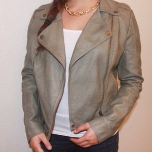 Bar III Army Green Faux Leather Moto Jacket