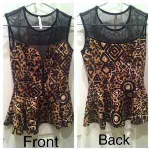 mesh peplum Aztec/cheetah print shirt