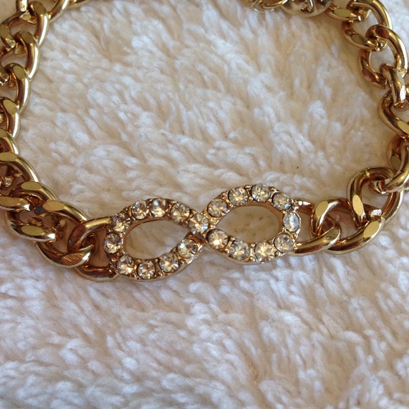 Gold Chain Rhinestone Infinity Bracelet - Picture 2 of 3