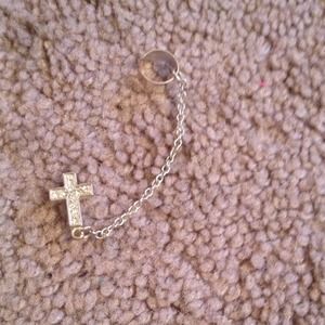 Cross earring with chain and cuff