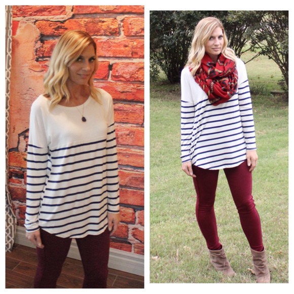 Tops - Navy striped circle hem top