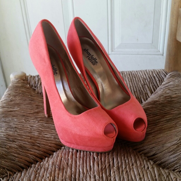 SOLD - Coral Peep toe Pumps