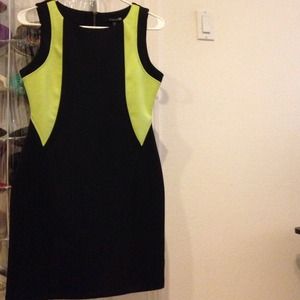 Black mini dress with neon trim