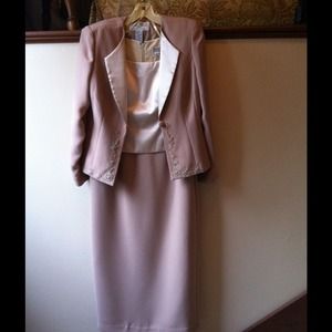 Floor length beige and ivory satin dress