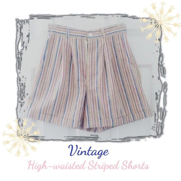 Vintage Striped High-Waisted Shorts