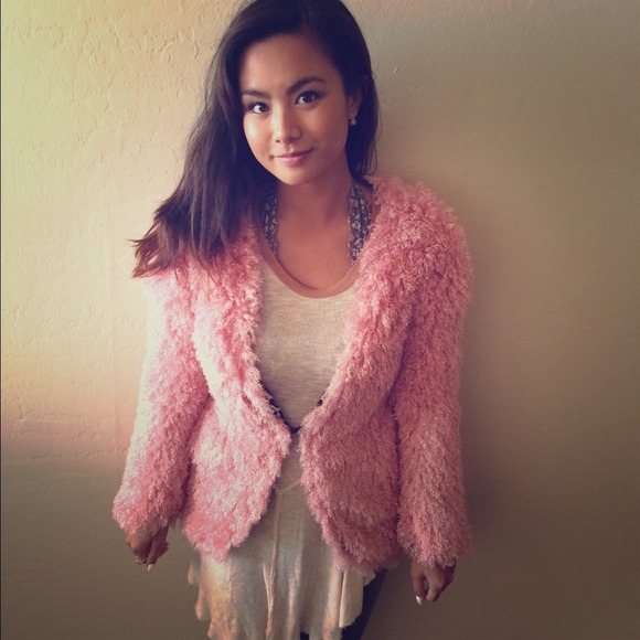 Fuzzy pink cozy coat