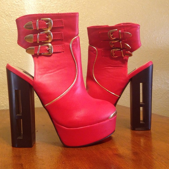 Red bootie with black 6" heel