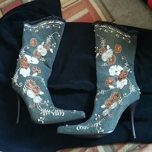 Dollhouse floral denim boots