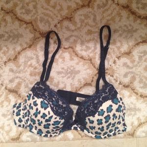 Blue cheetah print push up bra