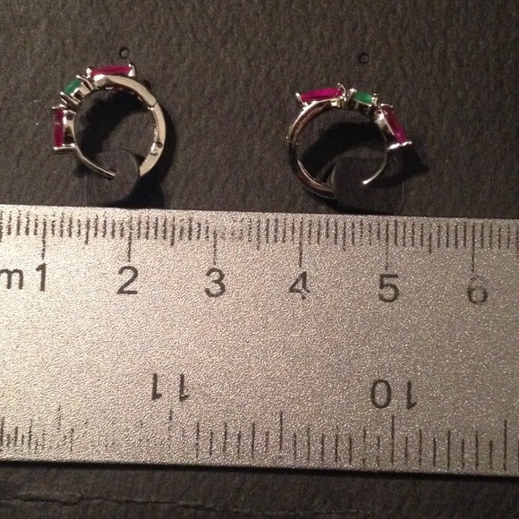 9k White Gold, Ruby & Emerald Gold Hoop Earrings