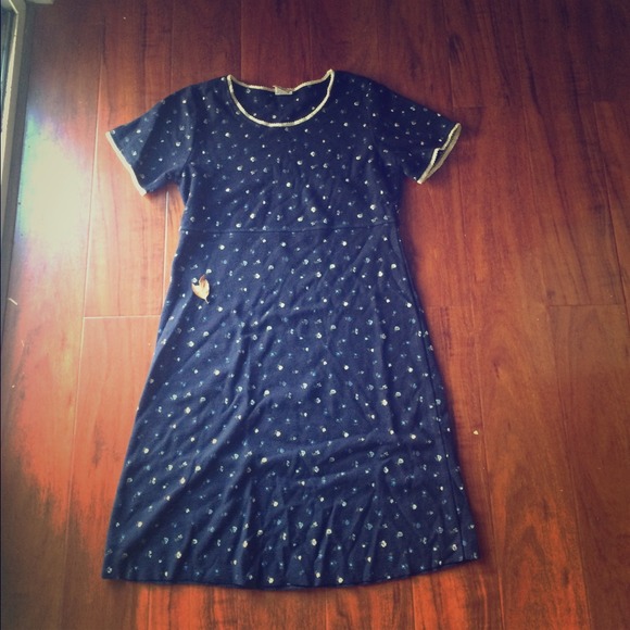 Vintage!!! Navy blue floral print dress.
