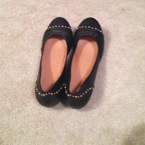 Black Jcrew flats with gold beads