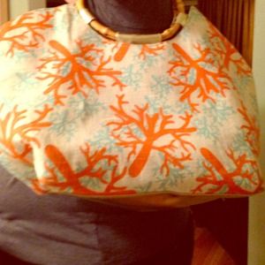 Bamboo handle tropical handbag