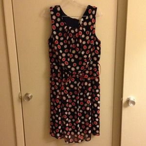 Red, white and blue polka dot dress