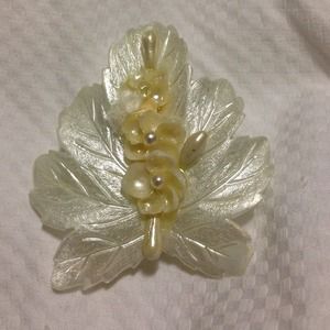 Vintage White Leaf Brooch