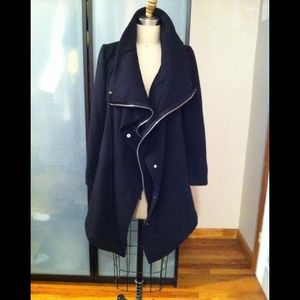 Black Double Layer large funnel neck coat by Oak