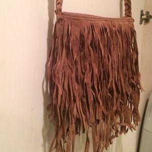 Brown Faux Suede Fringe Purse